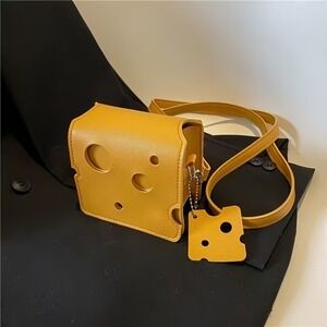 Yellow Swiss Cheese Novelty Crossbody Bag Vegan Leather Whimsical Foodie Purse